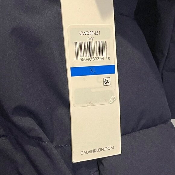 NWT Calvin Klein Womens Puffer Jacket Infinite Stretch Fur-Trim Hood XL Navy NEW - Picture 8 of 11